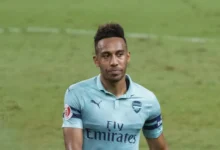 Pierre-Emerick Aubameyang sous le maillot d’Arsenal en juillet 2018.