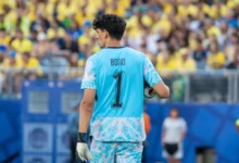 Yassine Bounou de dos, portant le maillot du Maroc au Mondial 2026.