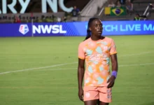 Barbra Banda sur le terrain avec Orlando Pride en juin 2024.