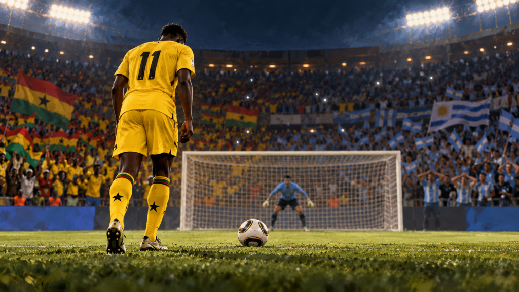 Ghana-Uruguay 2010 — illustration éditoriale générée pour FootBantu.