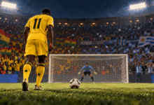 Ghana-Uruguay 2010 — illustration éditoriale générée pour FootBantu.