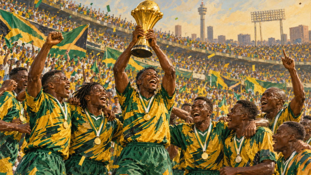 Afrique du Sud CAN 1996 — illustration éditoriale générée pour FootBantu.