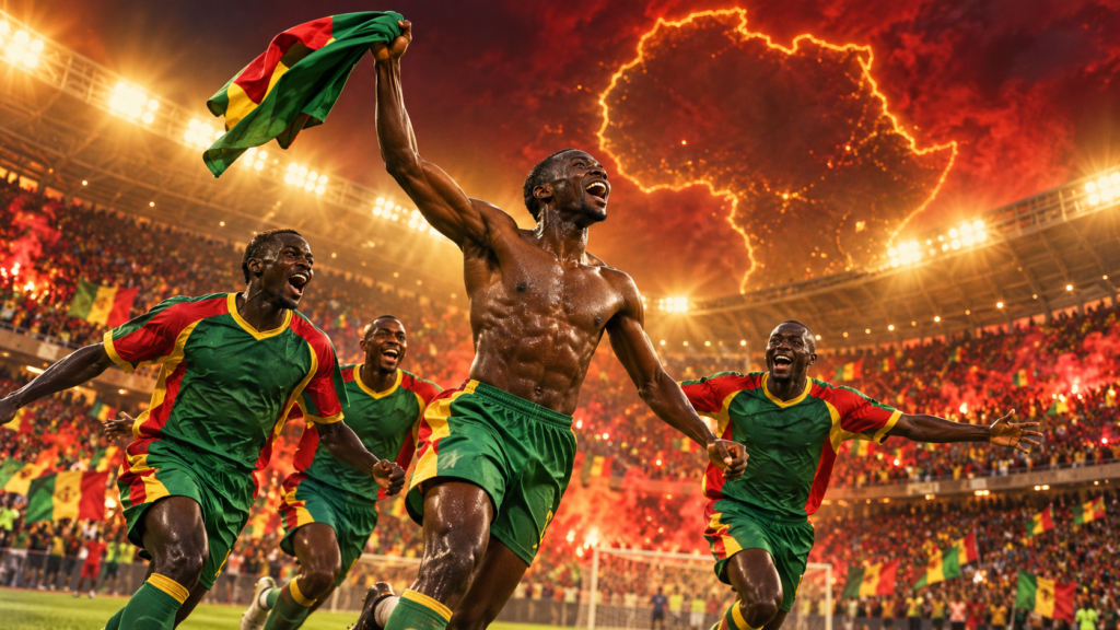 Sénégal 2002 : l’épopée qui a bousculé la Coupe du monde — illustration éditoriale générée pour FootBantu.
