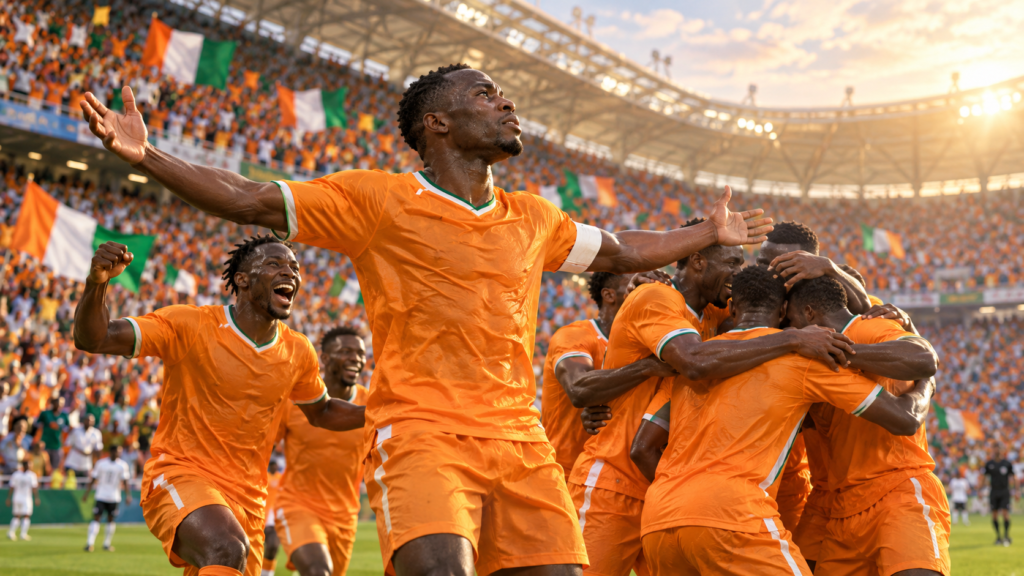 Côte d’Ivoire au Mondial 2006 : la première aventure des Éléphants — illustration éditoriale générée pour FootBantu.