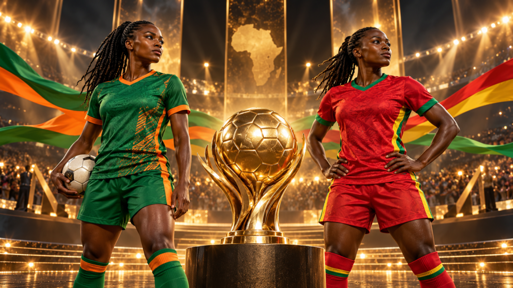 Ballon d’Or féminin 2026 : Banda et Chawinga portent l’Afrique dans la course — illustration éditoriale générée pour FootBantu.