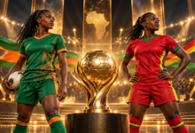 Ballon d’Or féminin 2026 : Banda et Chawinga portent l’Afrique dans la course — illustration éditoriale générée pour FootBantu.