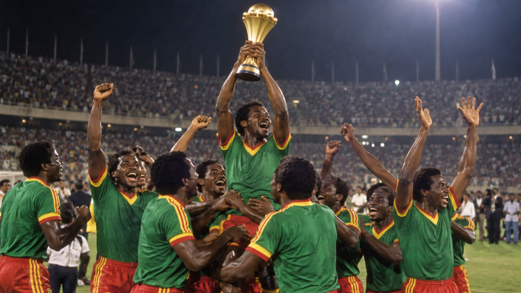 Cameroun 1984 : le premier sacre des Lions indomptables — illustration éditoriale générée pour FootBantu.