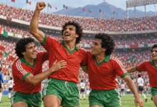 Maroc 1986 : la première sélection africaine en huitièmes de finale — illustration éditoriale générée pour FootBantu