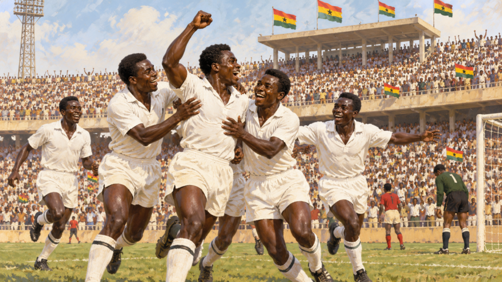 Ghana 1963 : le premier sacre des Black Stars à domicile — illustration éditoriale générée pour FootBantu