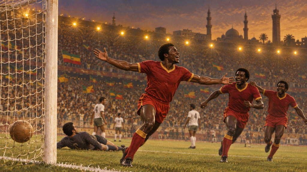 Ndaye Mulamba : les neuf buts qui ont marqué la CAN 1974 — illustration éditoriale générée pour FootBantu