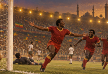 Ndaye Mulamba : les neuf buts qui ont marqué la CAN 1974 — illustration éditoriale générée pour FootBantu