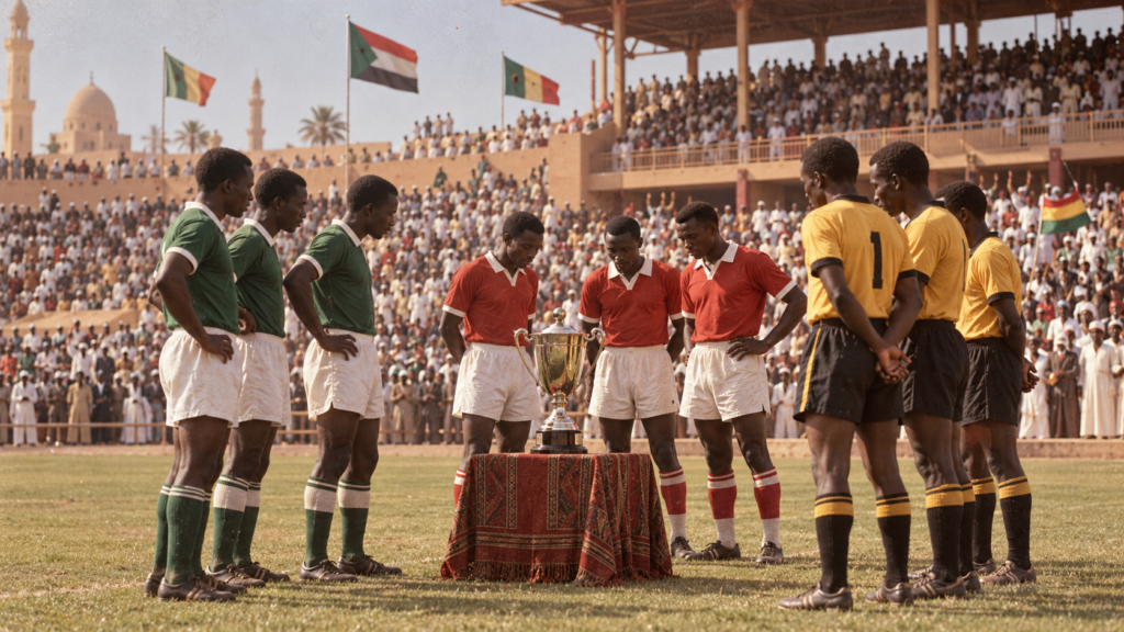 CAN 1957 : à Khartoum, le premier chapitre d’une compétition continentale — illustration éditoriale générée pour FootBantu.