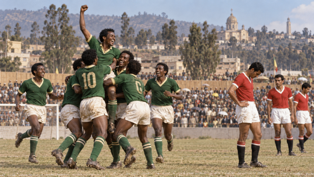 Éthiopie 1962 : le sacre à domicile qui a lancé une grande histoire — illustration éditoriale générée pour FootBantu.