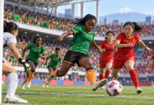 Zambie à Tokyo 2020 : les Copper Queens découvrent les Jeux olympiques — illustration éditoriale générée pour FootBantu.