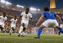 Le Ghana affronte l’Italie lors de sa première Coupe du monde en 2006 — illustration générée pour FootBantu.