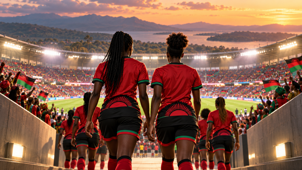 Joueuses du Malawi sur un terrain de football, illustration de leur parcours à la CAN féminine 2026.