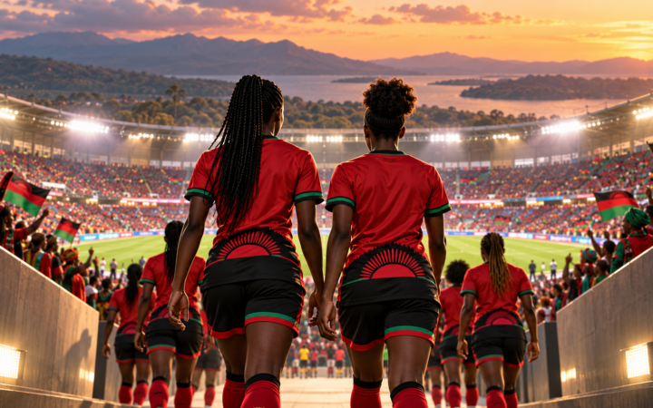 Joueuses du Malawi sur un terrain de football, illustration de leur parcours à la CAN féminine 2026.