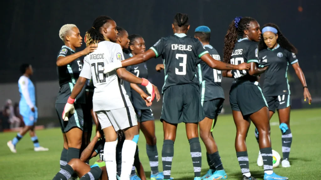 Regroupement des joueuses de la sélection nigériane en juillet 2022.