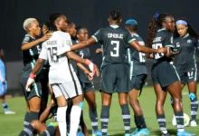 Regroupement des joueuses de la sélection nigériane en juillet 2022.